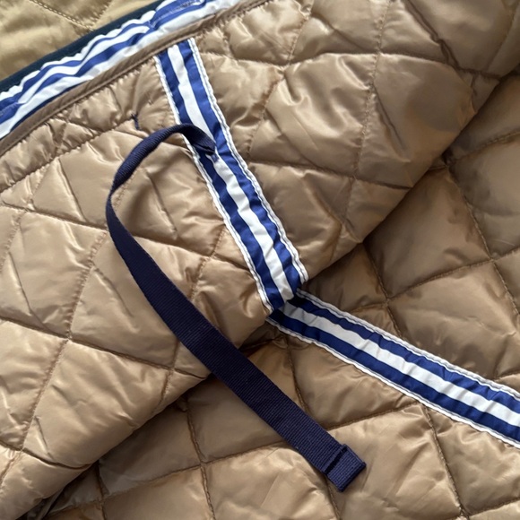 Women's Quilted Tan Jacket with Striped Pockets - Picture 8 of 10
